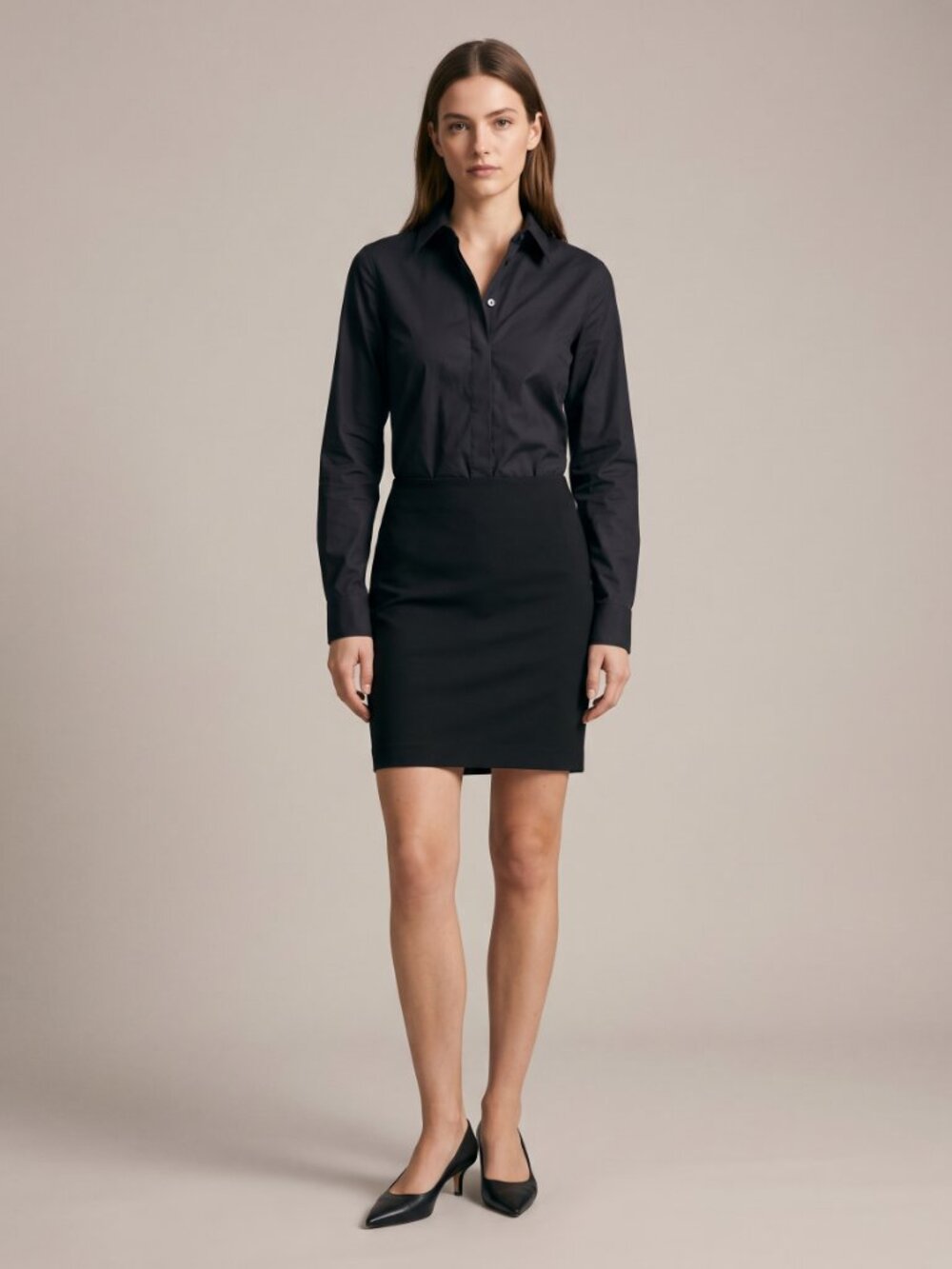 Theory Black Amalda Long Sleeve Collared Button Front Shirt Dress Size 4 Stretch